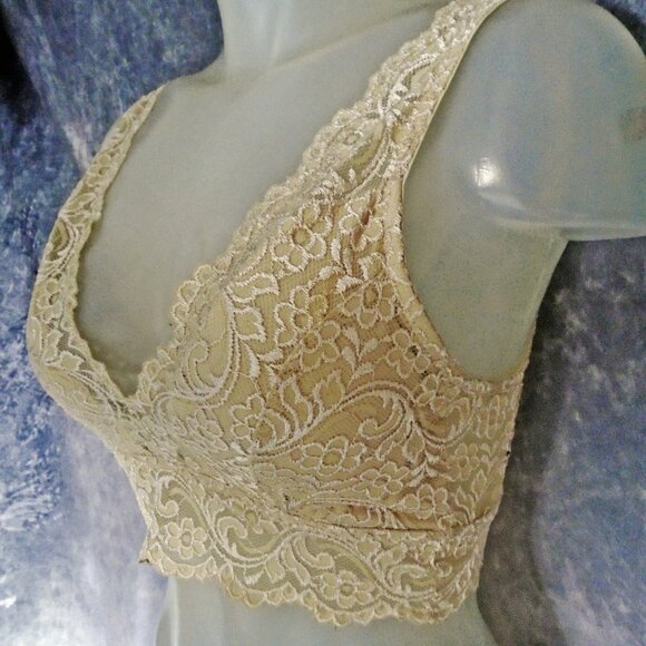 Lace Bralette Deep V Neck Wireless Bralette with Support - Buff - M - Picture 3 of 9